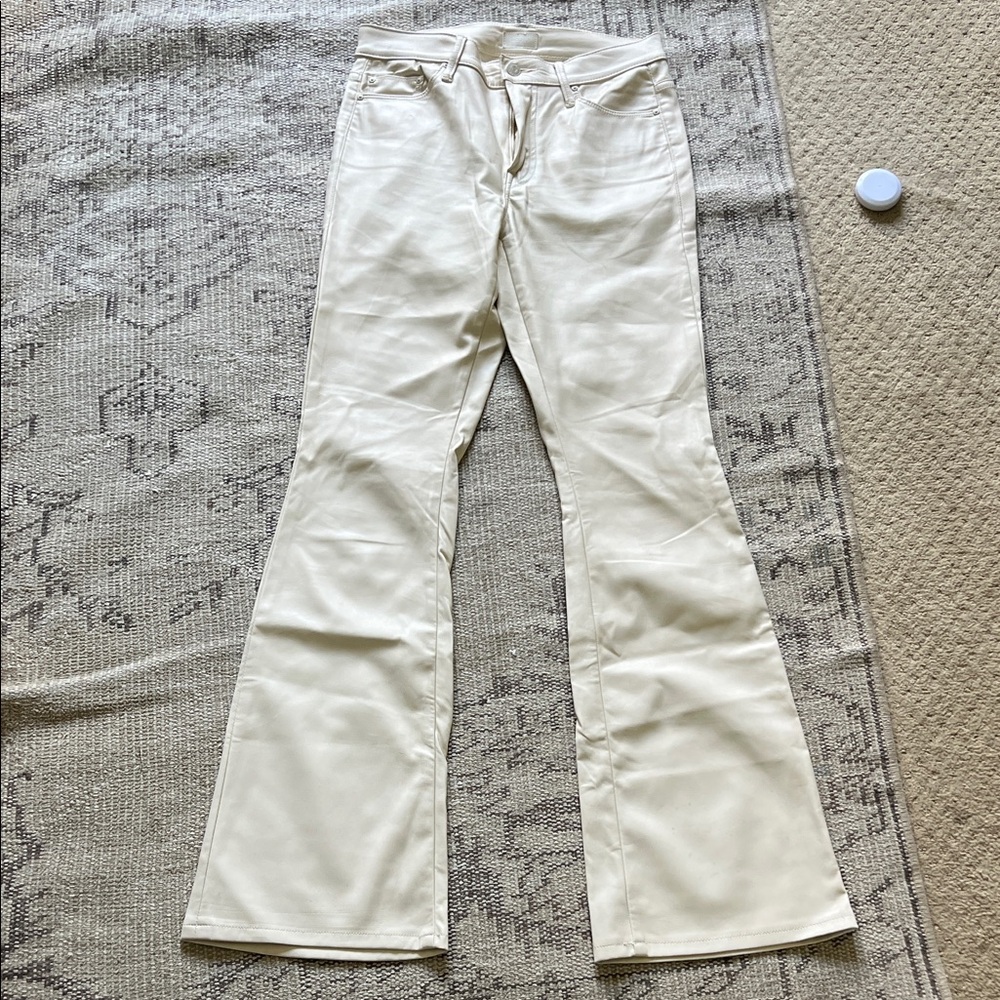 MOTHER Cream Flared Faux Leather Trousers